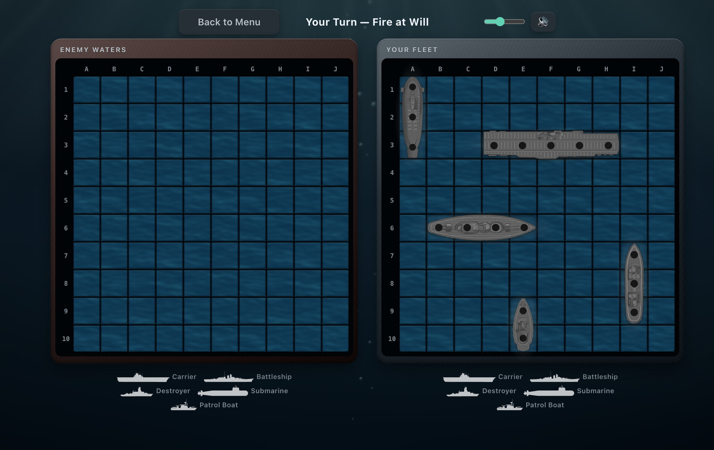 Fleet Commander dual-grid naval combat gameplay screen