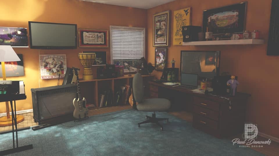 Home office 3D render, full color